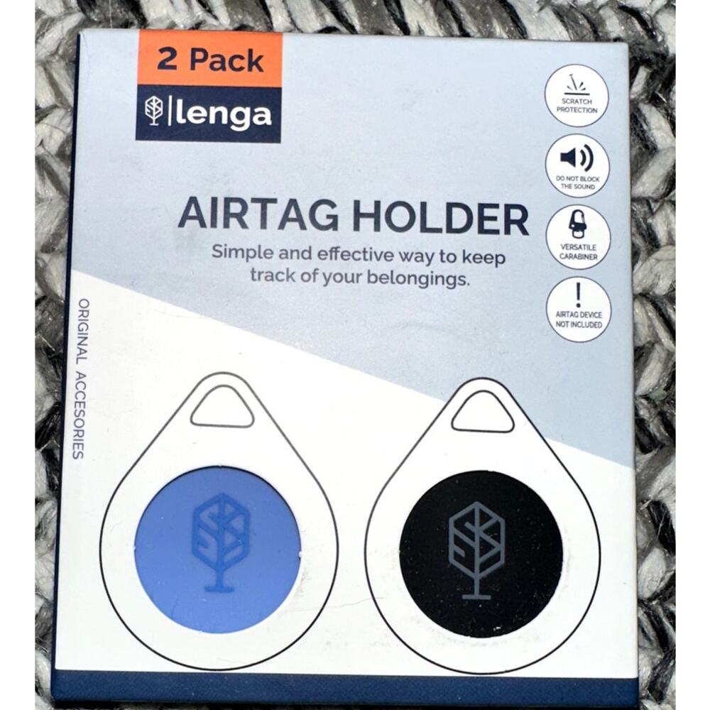 Lenga Silicone AirTag Holders Blue Black 2 Pack Carabiner Ring Protective Cover